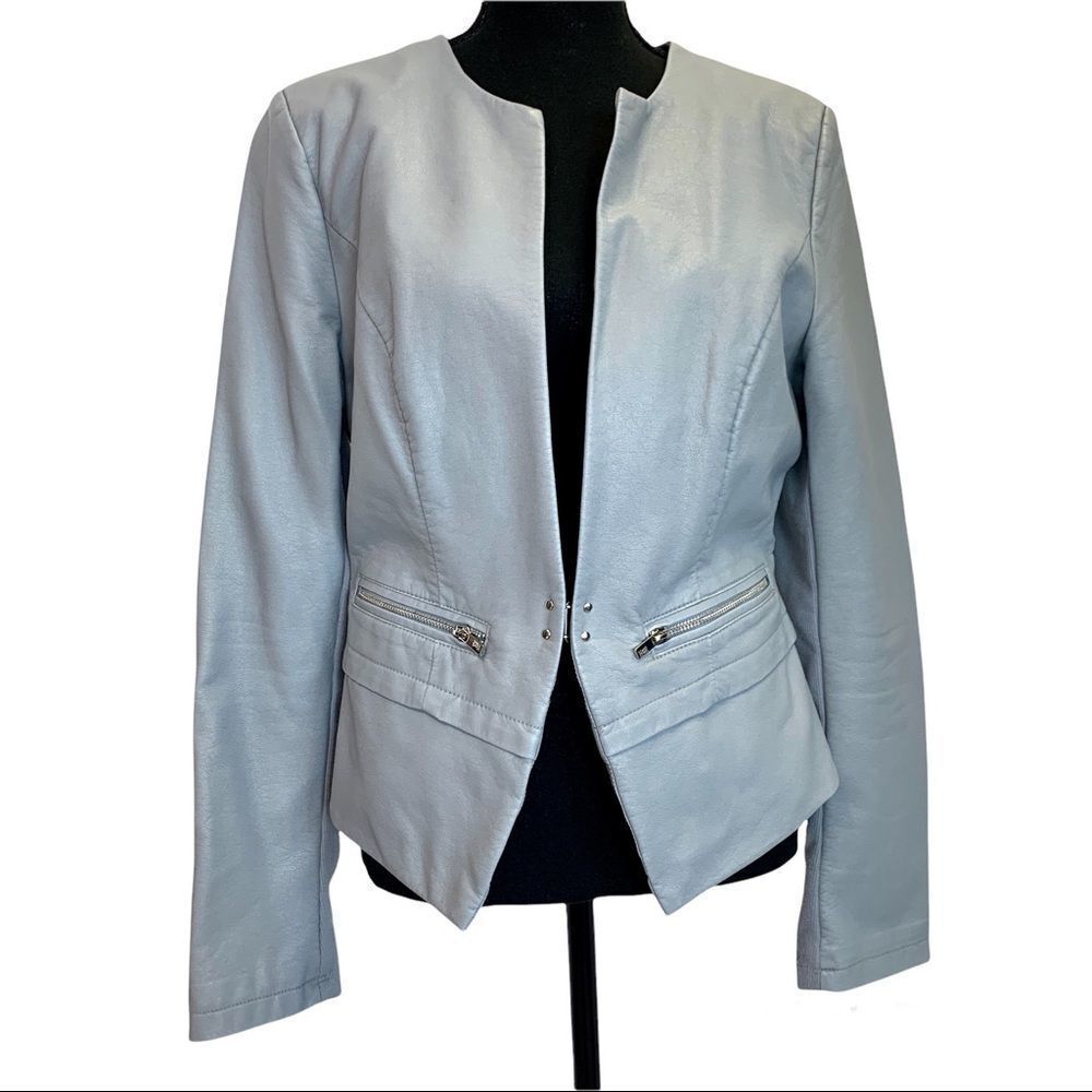 Black Rivet pastel baby blue faux leather jacket size medium